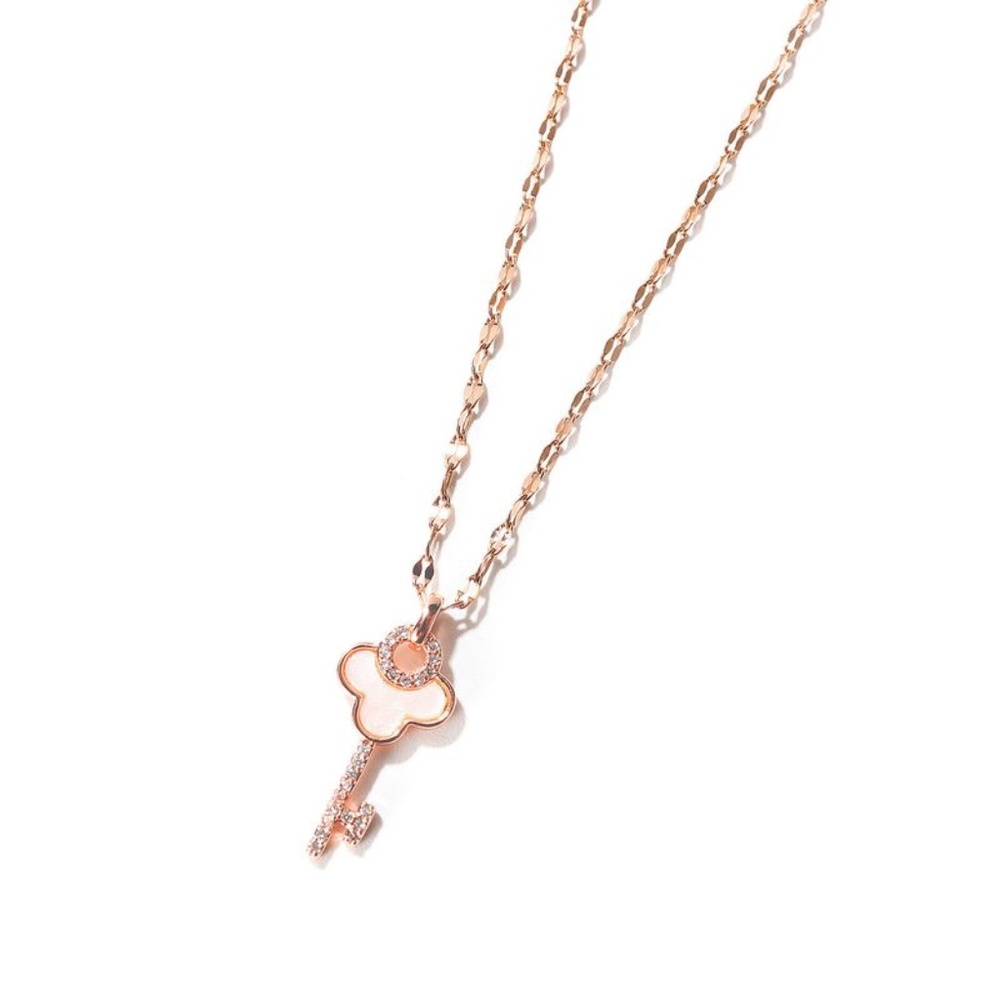 Key Necklace Rose Gold Tone Fashion Diamond Chain stainless steel